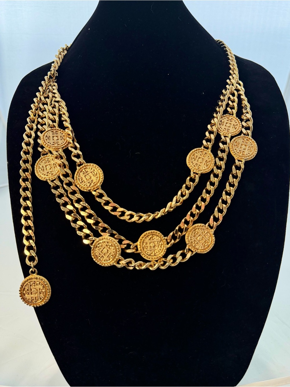 1980’s Gold-Tone Roman Coin, Haute Couture Style Layered Necklace/Belt, NWOT
